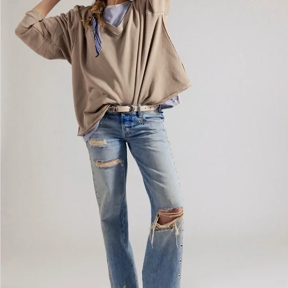 We the Free Venice V-Neck Sweatshirt, Fossil Island, L, NWT - Picture 3 of 16